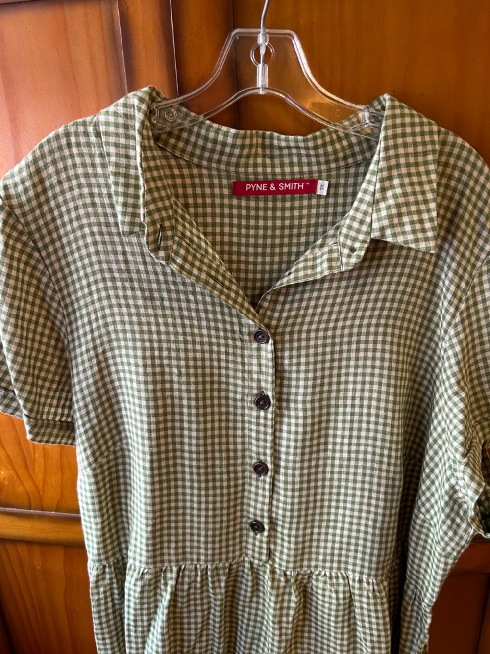 Pyne & Smith Green Gingham Button Front Dress - Picture 5 of 9